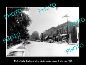 OLD LARGE HISTORIC PHOTO OF WOLCOTTVILLE INDIANA, THE MAIN STREET & STORES c1940