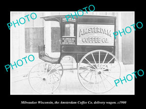 OLD LARGE HISTORIC PHOTO OF MILWAUKEE WISCONSIN, AMSTERDAM COFFEE CO WAGON c1900