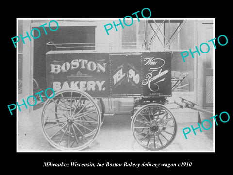 OLD LARGE HISTORIC PHOTO OF MILWAUKEE WISCONSIN, THE BOSTON BAKERY WAGON c1900