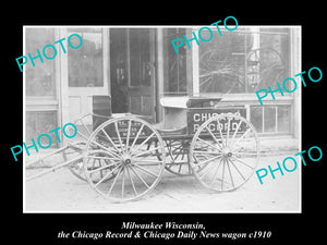 OLD LARGE HISTORIC PHOTO OF MILWAUKEE WISCONSIN, CHICAGO RECORD NEWS WAGON c1900