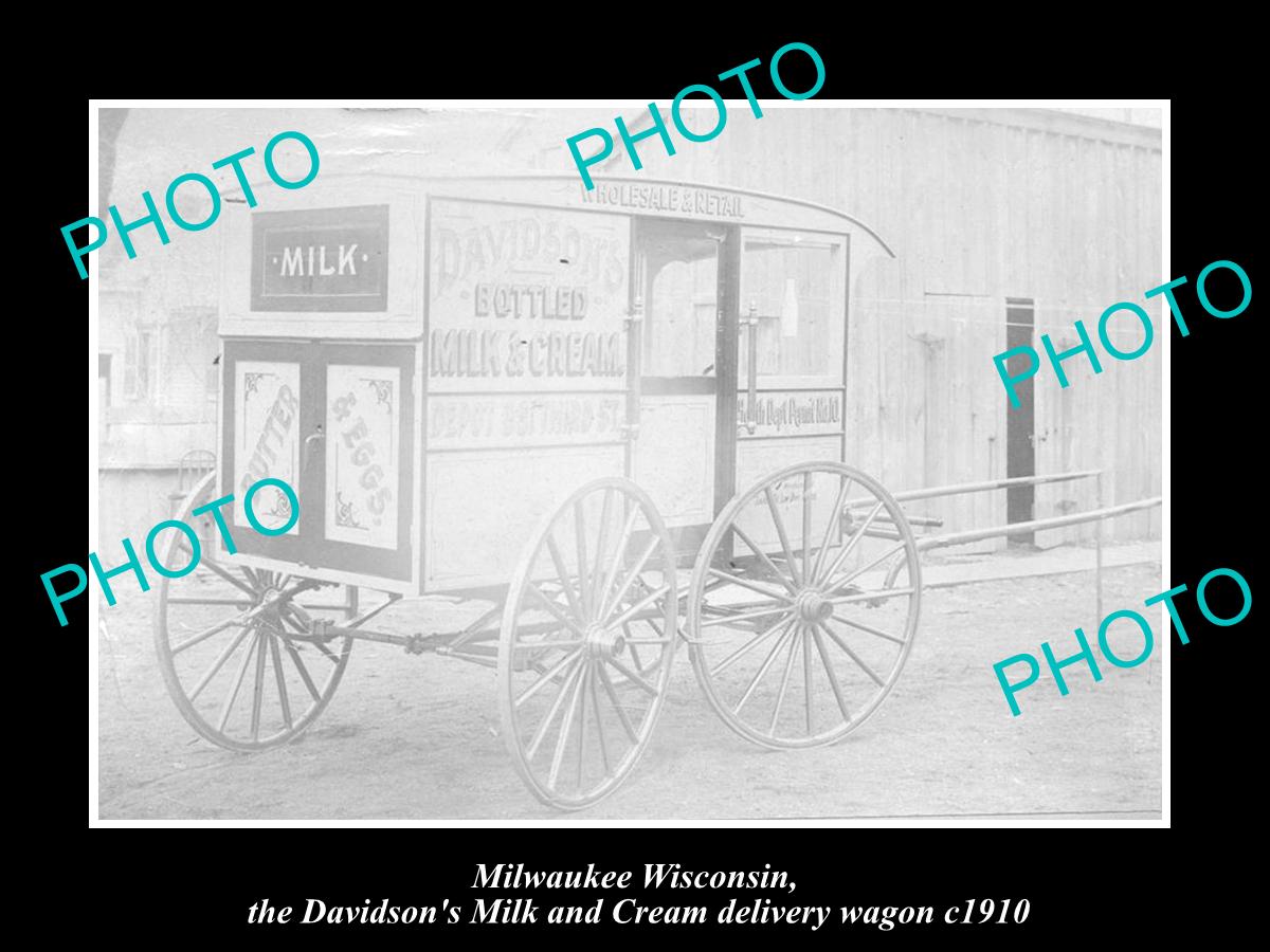 OLD HISTORIC PHOTO OF MILWAUKEE WISCONSIN, DAVIDSONS CREAM & MILK WAGON c1910