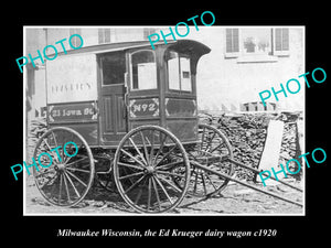 OLD LARGE HISTORIC PHOTO OF MILWAUKEE WISCONSIN, THE KREUGER DAIRY WAGON c1920