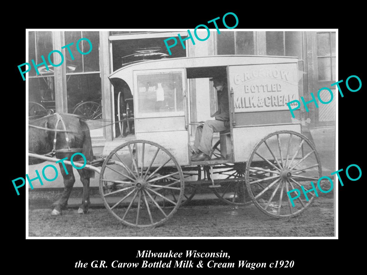 OLD LARGE HISTORIC PHOTO OF MILWAUKEE WISCONSIN, THE CAROW MILK WAGON c1920