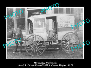 OLD LARGE HISTORIC PHOTO OF MILWAUKEE WISCONSIN, THE CAROW MILK WAGON c1920