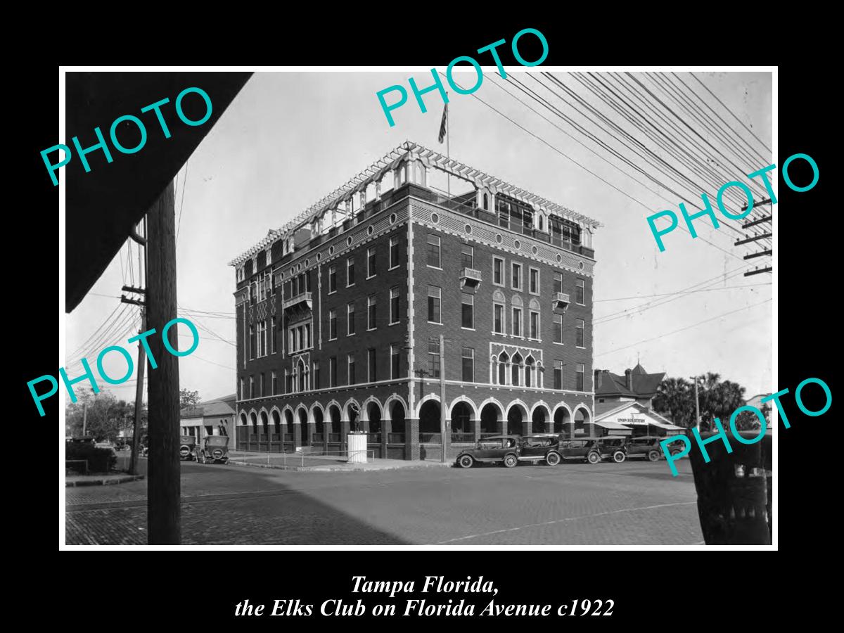 OLD LARGE HISTORIC PHOTO OF TAMPA FLORIDA, THE ELKS CLUB ON FLORIDA Ave c1922