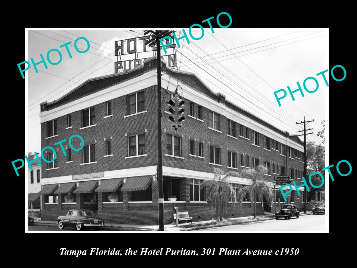 OLD LARGE HISTORIC PHOTO OF TAMPA FLORIDA, VIEW OF THE HOTEL PURITAN c1950