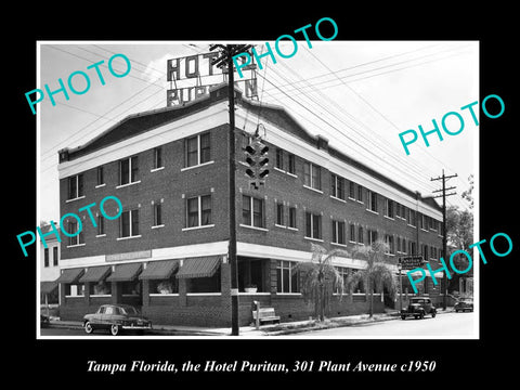 OLD LARGE HISTORIC PHOTO OF TAMPA FLORIDA, VIEW OF THE HOTEL PURITAN c1950