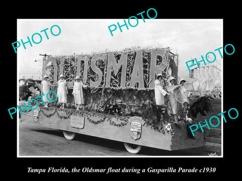 OLD LARGE HISTORIC PHOTO OF TAMPA FLORIDA, THE OLDSMAR PARADE FLOAT c1930