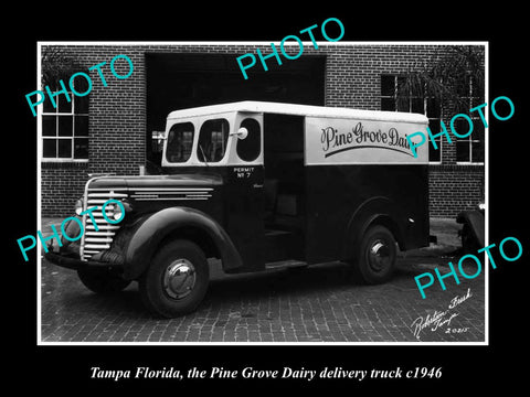 OLD LARGE HISTORIC PHOTO OF TAMPA FLORIDA, THE PINE GROVE DAIRY TRUCK c1946