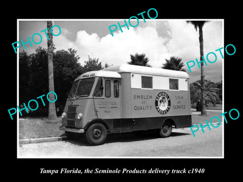 OLD LARGE HISTORIC PHOTO OF TAMPA FLORIDA, THE SEMINOLE PRODUCTS TRUCK c1940