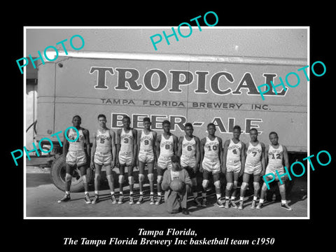 OLD LARGE HISTORIC PHOTO OF TAMPA FLORIDA, FLORIDA BREWERY BASKETBALL TEAM 1950