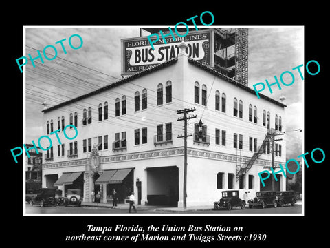 OLD LARGE HISTORIC PHOTO OF TAMPA FLORIDA, VIEW OF THE UNION BUS STATION c1930