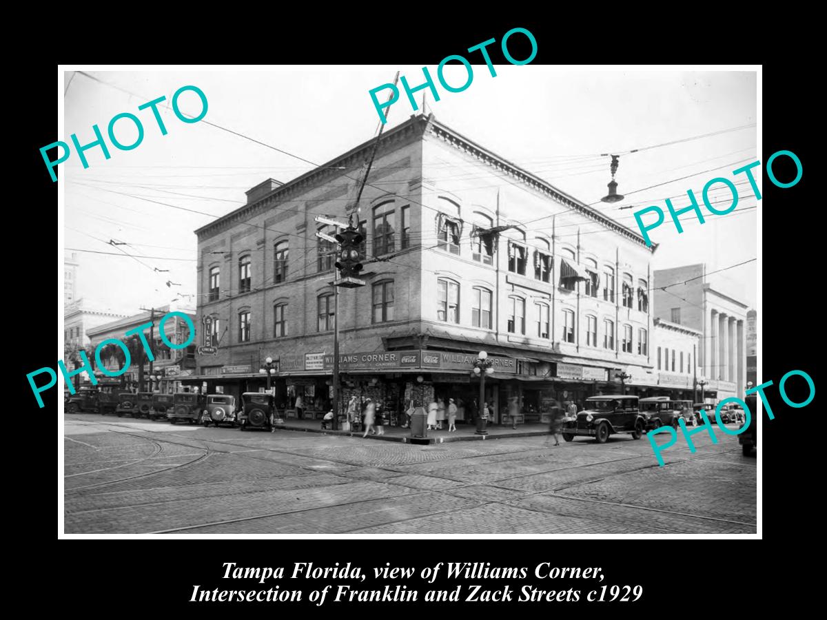 OLD  HISTORIC PHOTO OF TAMPA FLORIDA, WILLIAMS CORNER, FRANKLIN & ZACK St 1929