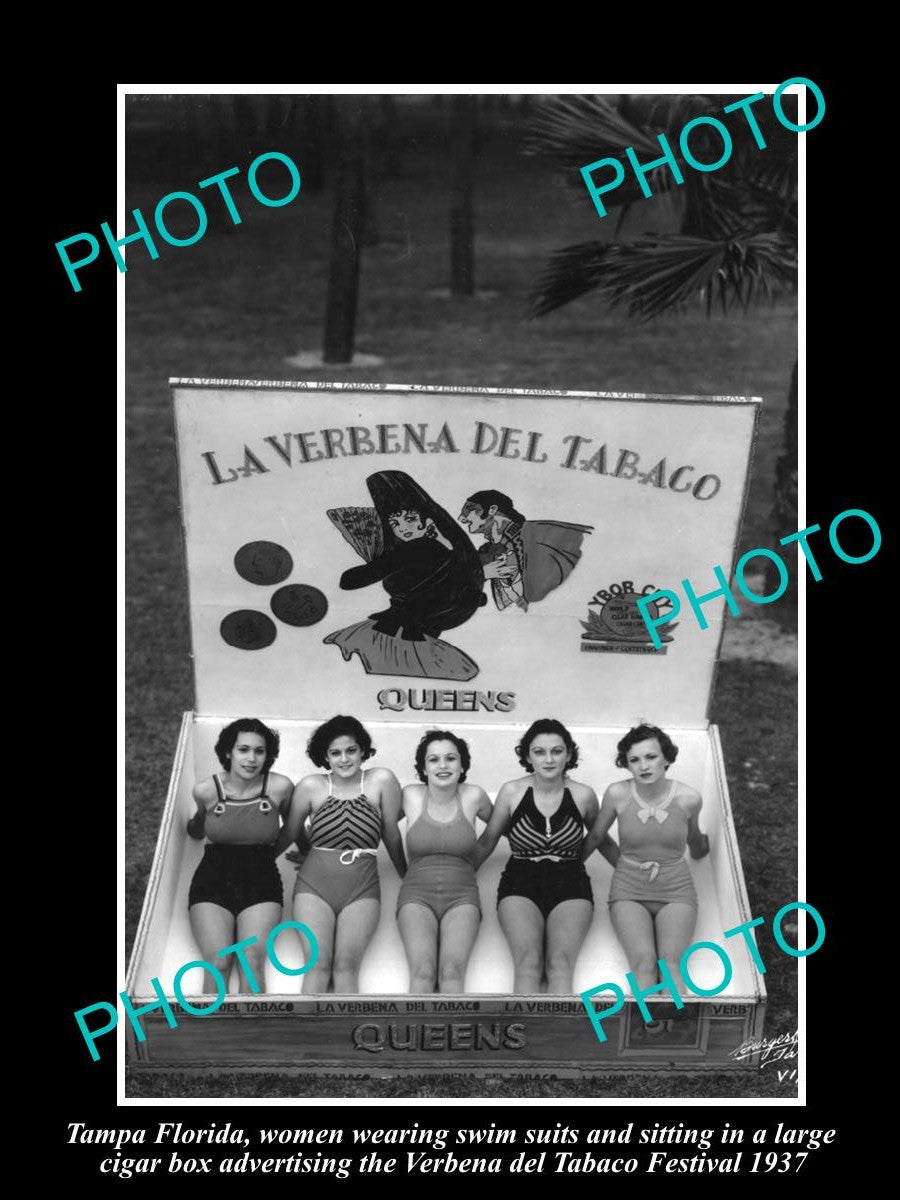 OLD LARGE HISTORIC PHOTO OF TAMPA FLORIDA, VERBENA DEL TOBACO CIGAR QUEENS 1937