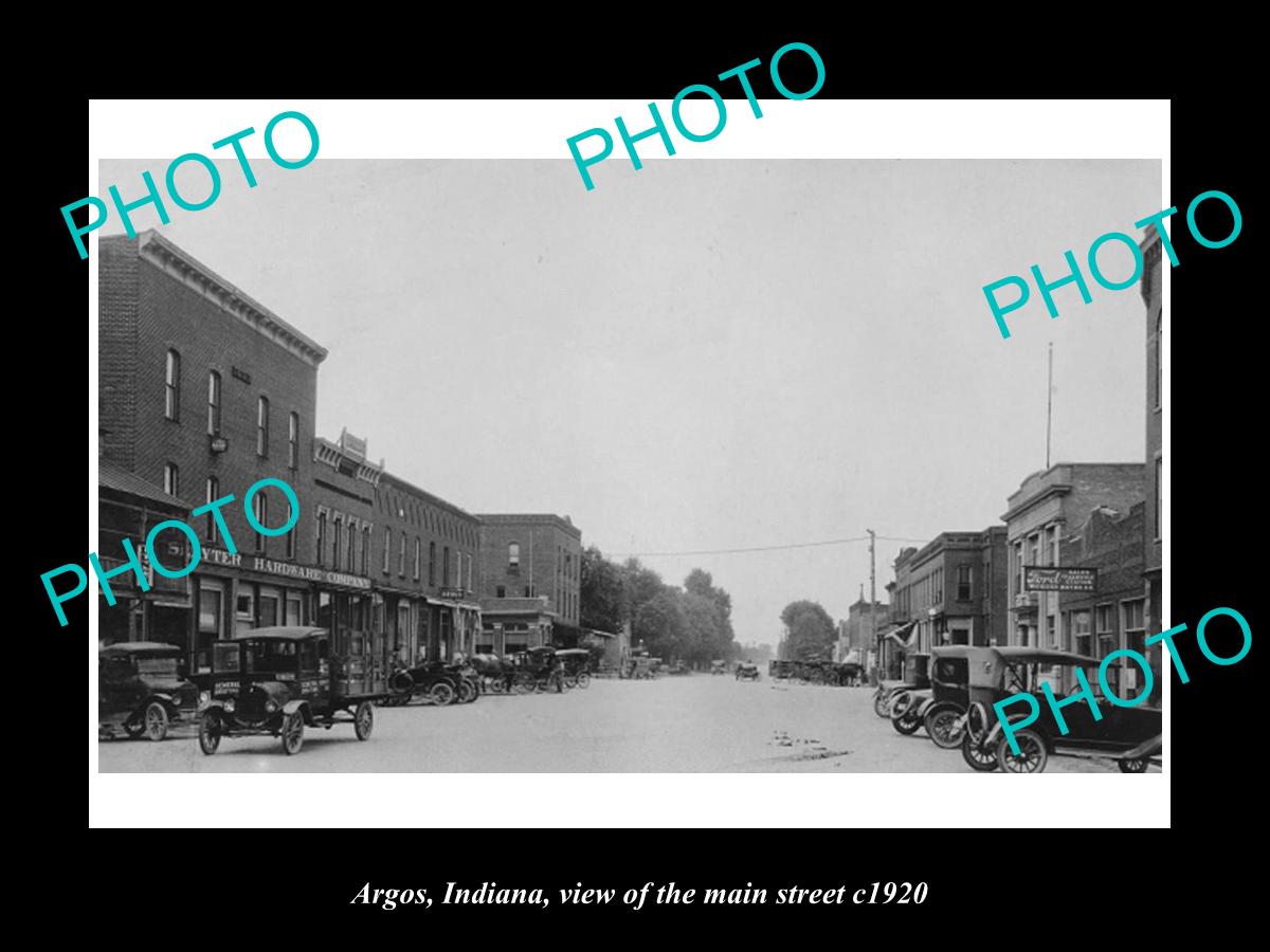 OLD LARGE HISTORIC PHOTO OF ARGOS INDIANA, VIEW OF THE MAIN STREET c1920