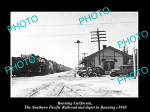 OLD LARGE HISTORIC PHOTO OF BANNING CALIFORNIA, THE RAILROAD DEPOT c1940