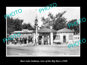 OLD LARGE HISTORIC PHOTO OF BASS LAKE INDIANA, VIEW OF THE BIG STORE c1940