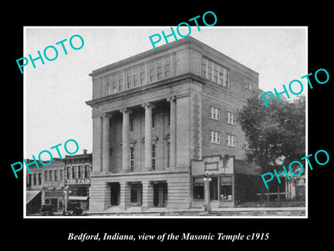 OLD LARGE HISTORIC PHOTO OF BEDFORD INDIANA, VIEW OF THE MASONIC HALL c1915