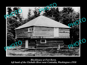 OLD LARGE HISTORIC PHOTO OF CENTRALIA, FORT BORT BLOCKHOUSE c1930 WASHINGTON