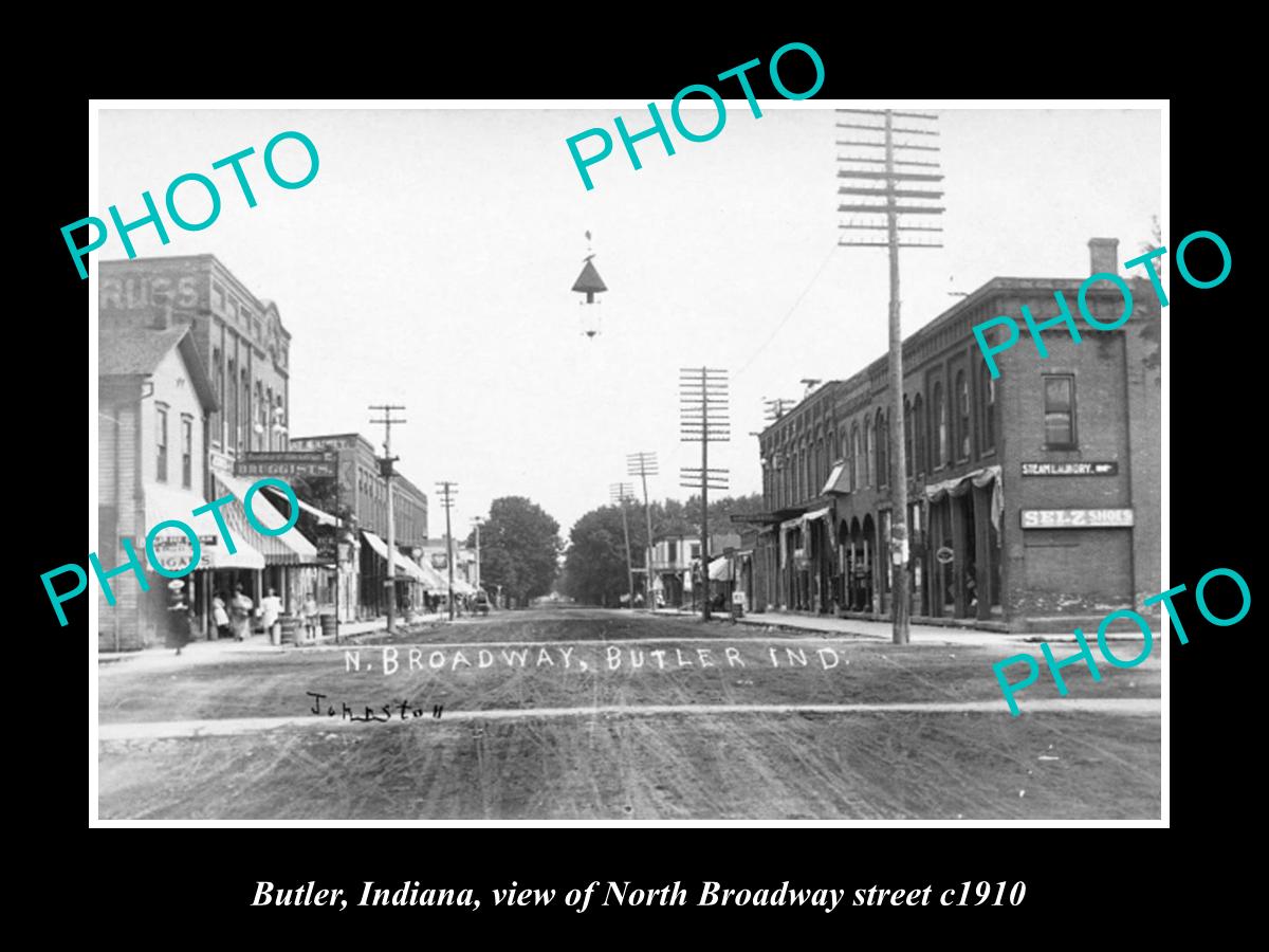 OLD LARGE HISTORIC PHOTO OF BUTLER INDIANA, VIEW OF NORTH BROADWAY St ...
