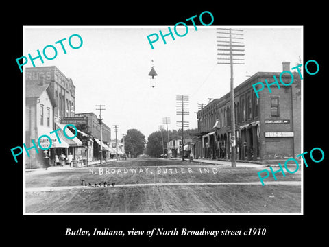 OLD LARGE HISTORIC PHOTO OF BUTLER INDIANA, VIEW OF NORTH BROADWAY St c1910