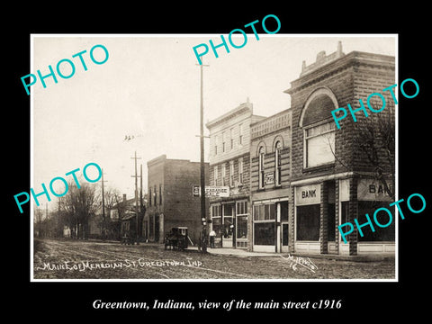 OLD LARGE HISTORIC PHOTO OF GREENTOWN INDIANA, VIEW OF THE MAIN STREET c1916