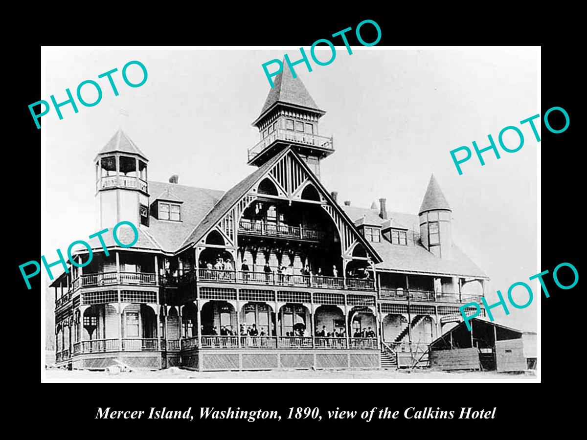 OLD LARGE HISTORIC PHOTO OF MERCER ISLAND WASHINGTON, THE CALKINS HOTEL c1890