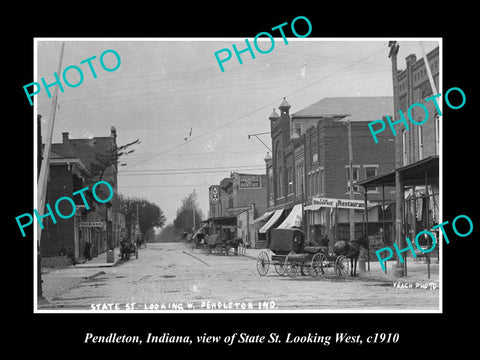 OLD LARGE HISTORIC PHOTO OF PENDLETON INDIANA, VIEW OF STATE St c1910