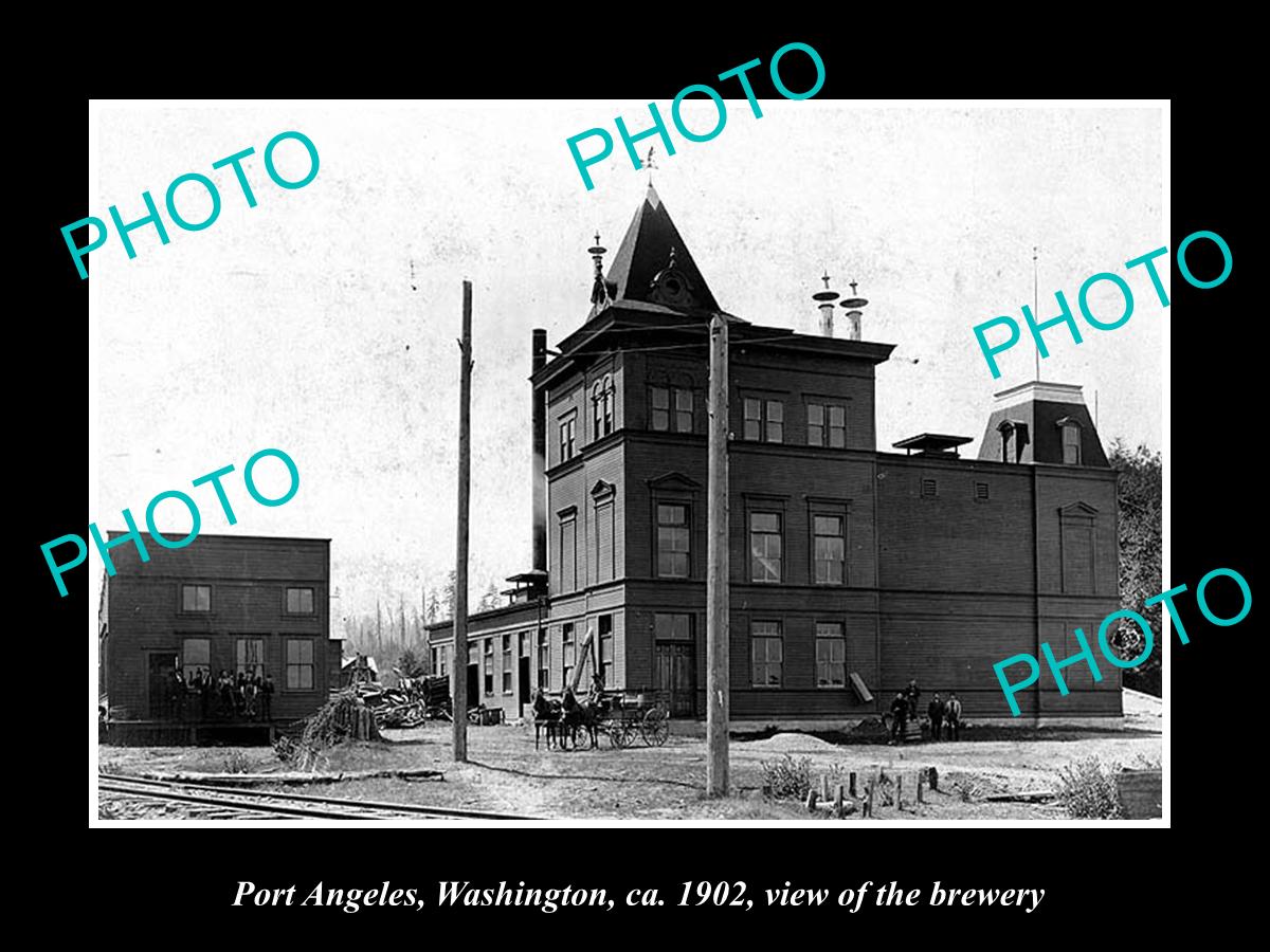 OLD LARGE HISTORIC PHOTO OF PORT ANGELES WASHINGTON, THE BREWERY FACTORY c1902