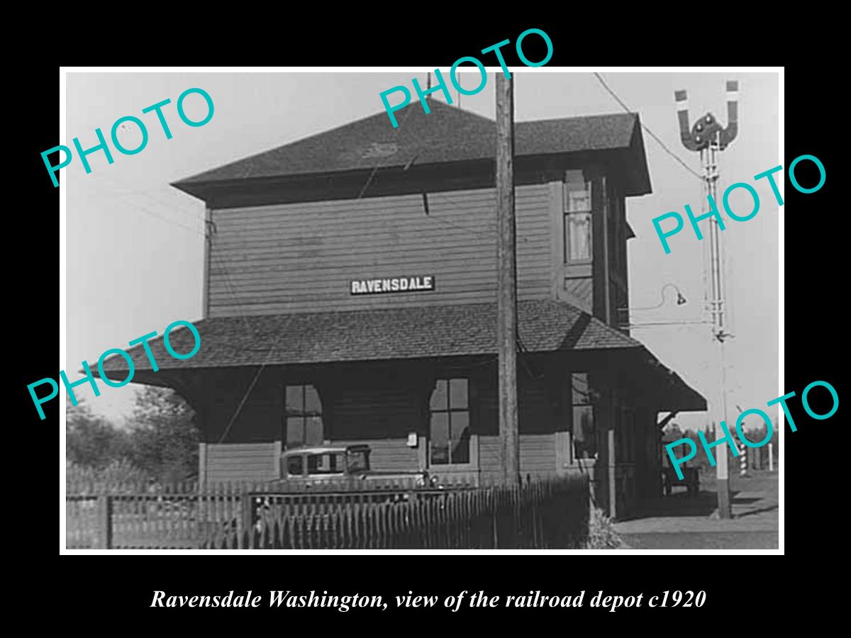 OLD LARGE HISTORIC PHOTO OF RAVENSDALE WASHINGTON,THE RAILROAD DEPOT c1920