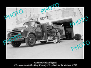 OLD LARGE HISTORIC PHOTO OF REDMOND WASHINGTON, THE FIRE DEPARTMENT STATION 1967