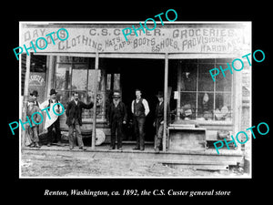 OLD LARGE HISTORIC PHOTO OF RENTON WASHINGTON, THE CUSTER GENERAL STORE c1892