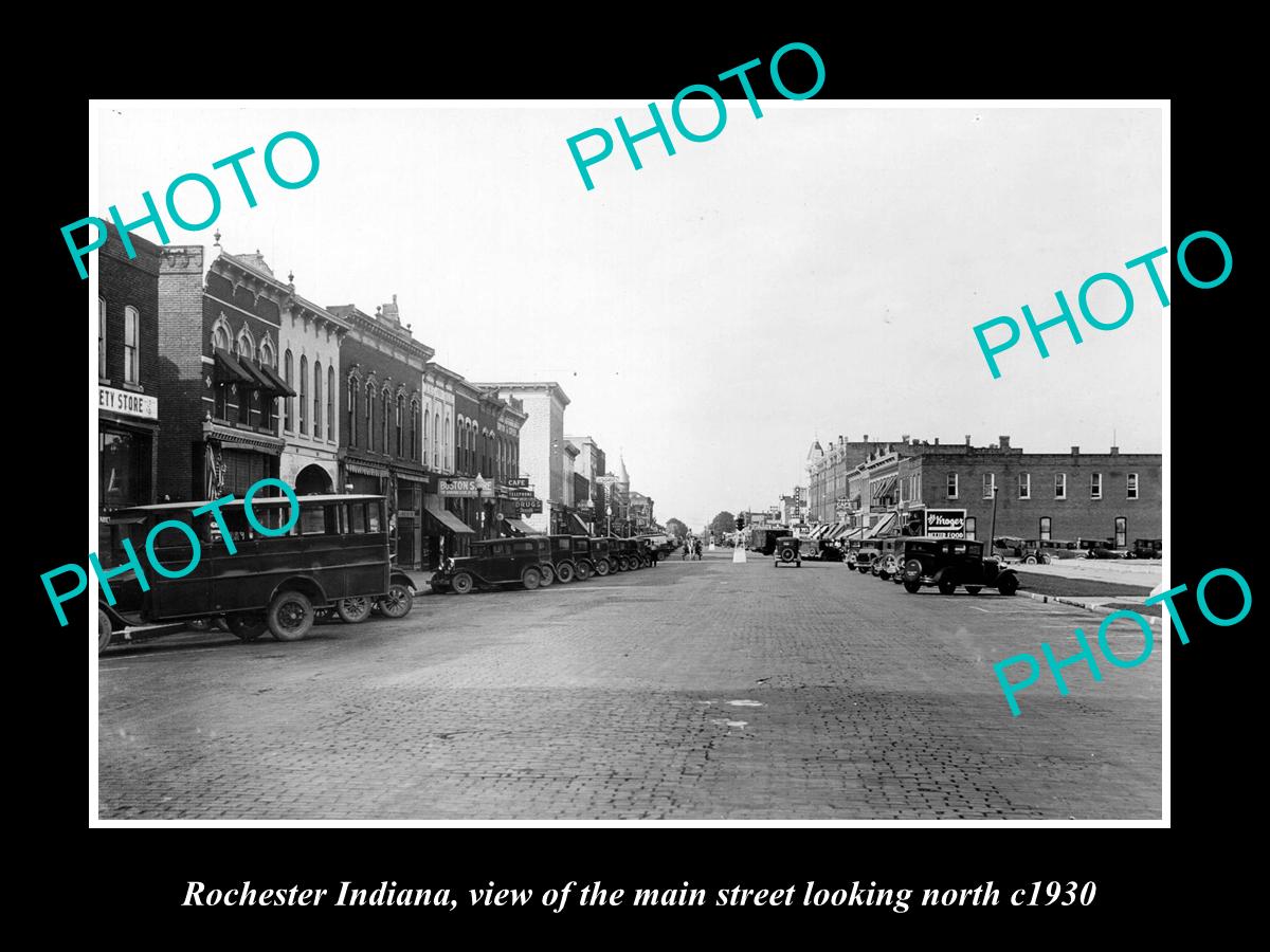 OLD LARGE HISTORIC PHOTO OF ROCHESTER INDIANA, VIEW OF THE MAIN STREET c1930