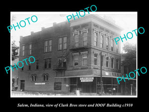 OLD LARGE HISTORIC PHOTO OF SALEM INDIANA, THE CLARK STORE & IOOF BUILDING c1910