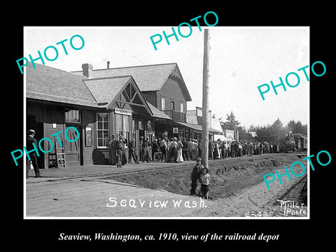 OLD LARGE HISTORIC PHOTO OF SEAVIEW WASHINGTON, THE RAILROAD DEPOT STATION c1910