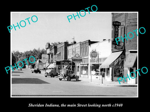 OLD LARGE HISTORIC PHOTO OF SHERIDAN INDIANA, VIEW OF THE MAIN STREET c1940