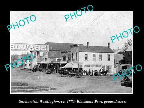 OLD LARGE HISTORIC PHOTO OF SNOBOMISH WASHINGTON, BLACKMAN GENERAL STORE c1885