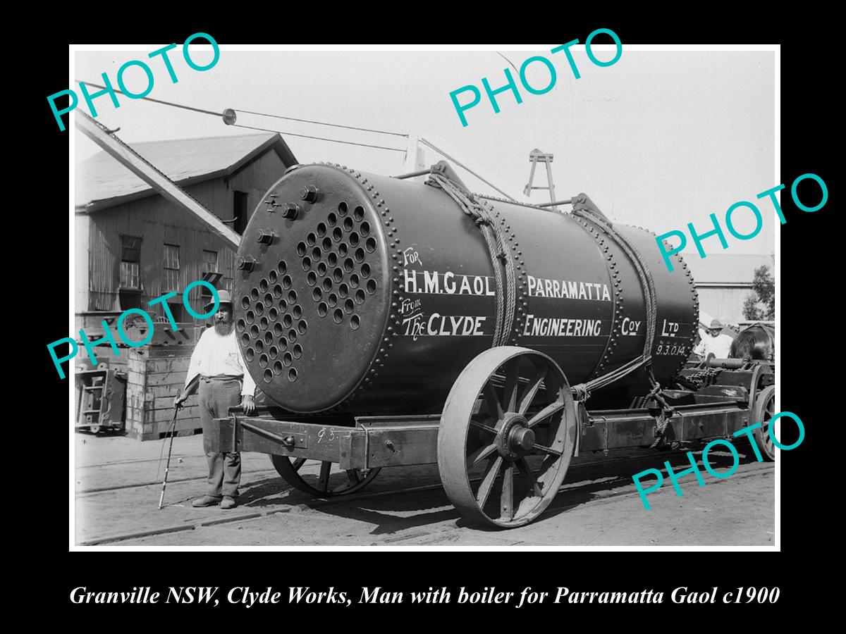 OLD LARGE PHOTO OF GRANVILLE NSW, CLYDE WORKS PARRAMATTA GOAL BOILER c1900