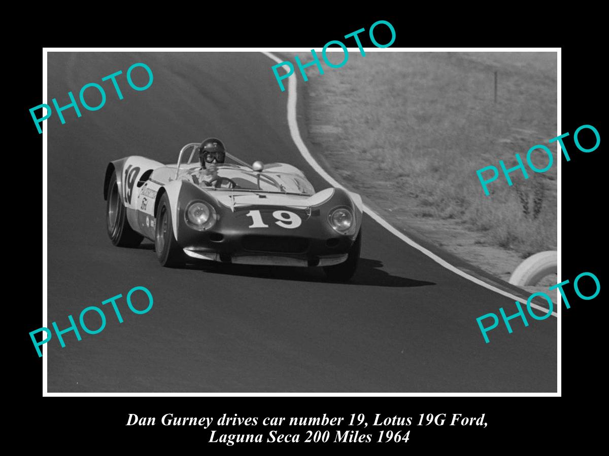 OLD HISTORIC PHOTO OF DAN GURNEY & HIS LOTUS FORD RACE CAR, LEGUNA SECA 1964