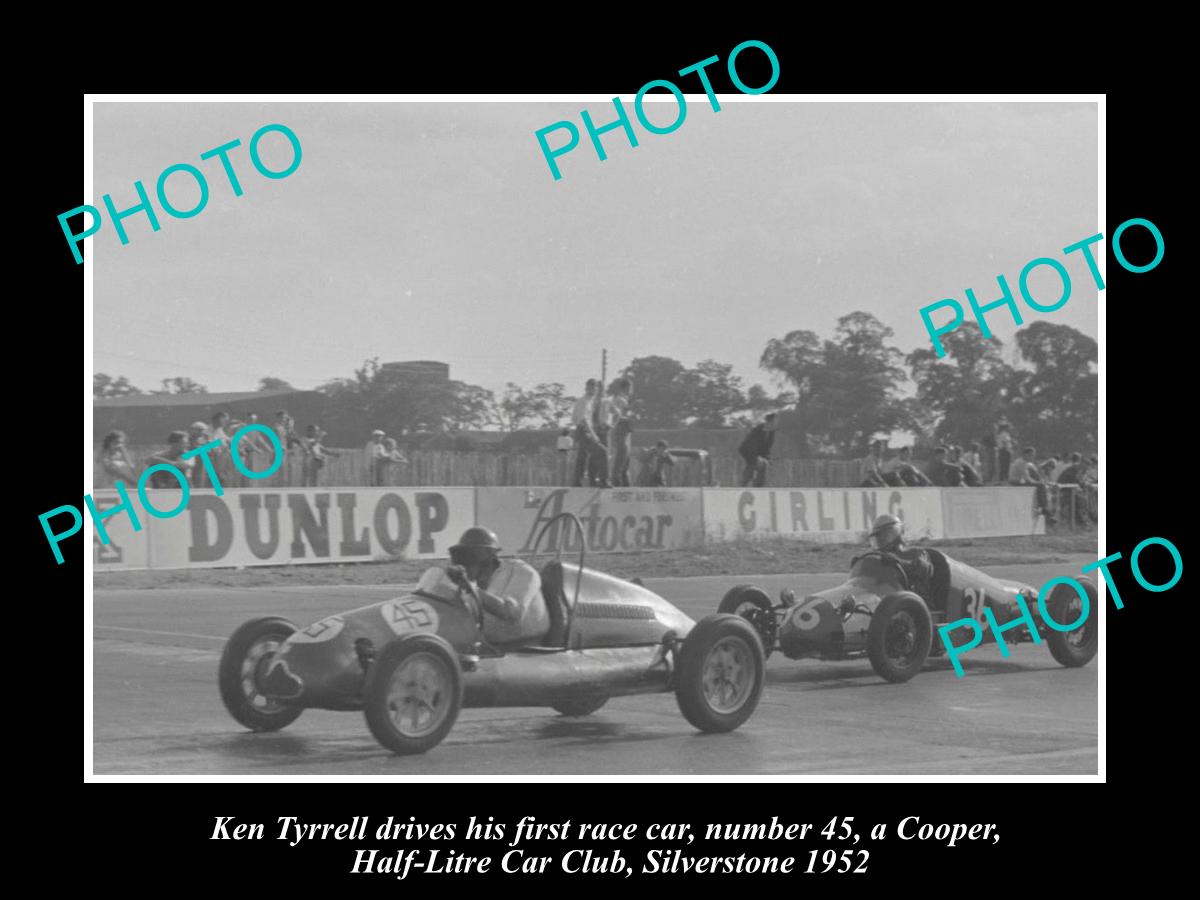 OLD HISTORIC PHOTO OF KEN TYRELL DRIVING HIS 1st COOPER RACECAR 1952 SILVERSTONE