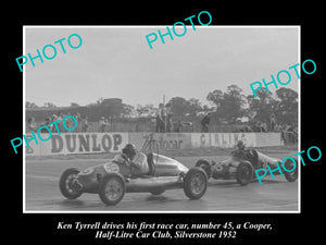 OLD HISTORIC PHOTO OF KEN TYRELL DRIVING HIS 1st COOPER RACECAR 1952 SILVERSTONE