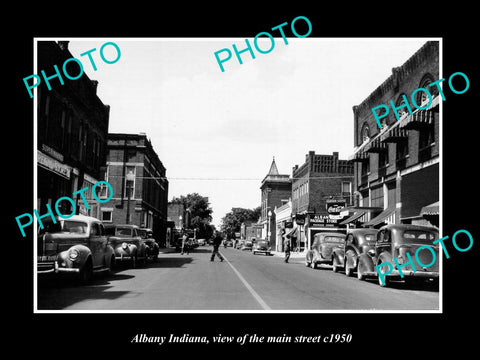 OLD LARGE HISTORIC PHOTO OF ALBANY INDIANA, VIEW OF THE MAIN STREET c1950