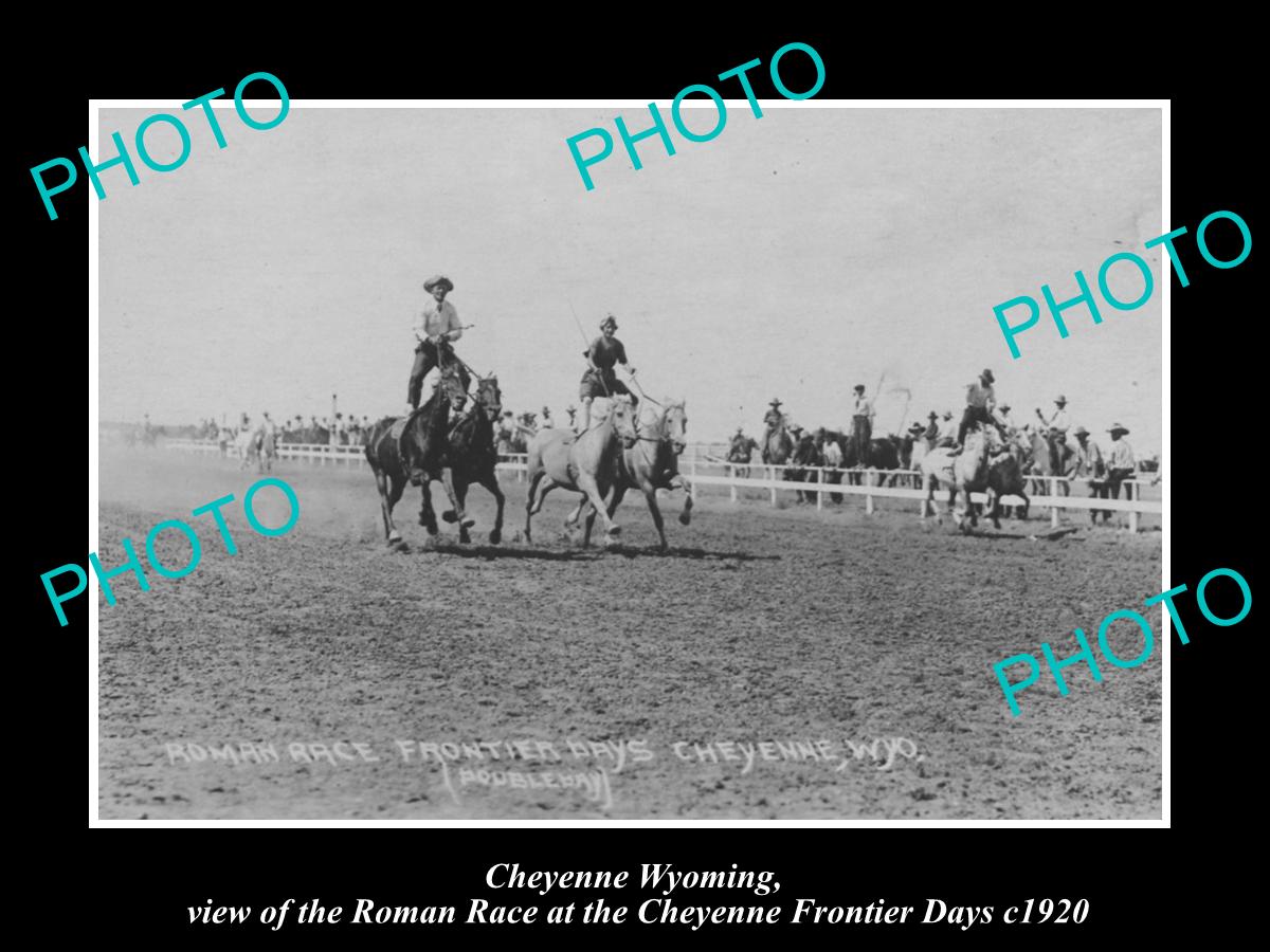 OLD HISTORIC PHOTO OF CHEYENNE WYOMING, THE ROMAN RACE AT FRONTIER DAYS c1920