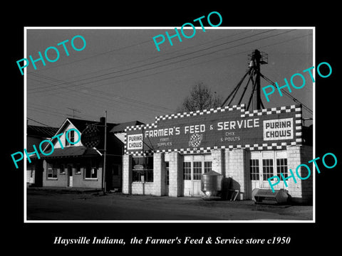 OLD LARGE HISTORIC PHOTO OF HAYSVILLE INDIANA, THE FARMERS FEED STORE c1950