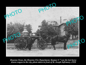 OLD LARGE HISTORIC PHOTO OF HOUSTON TEXAS, THE FIRE DEPARTMENT STEAMER c1920