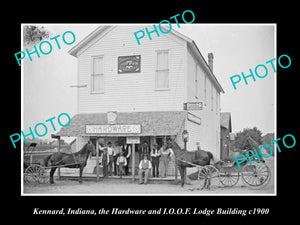 OLD LARGE HISTORIC PHOTO OF KENNARD INDIANA,  HARDWARE STORE & IOOF LODGE c1900