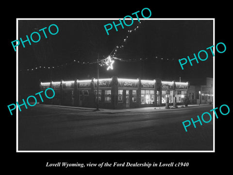 OLD LARGE HISTORIC PHOTO OF LOVELL WYOMING, THE FORD MOTOR DEALERSHIP STORE 1940