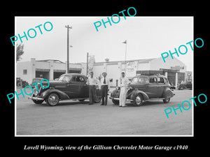 OLD LARGE HISTORIC PHOTO OF LOVELL WYOMING, THE CHEVROLET MOTOR GARAGE c1940