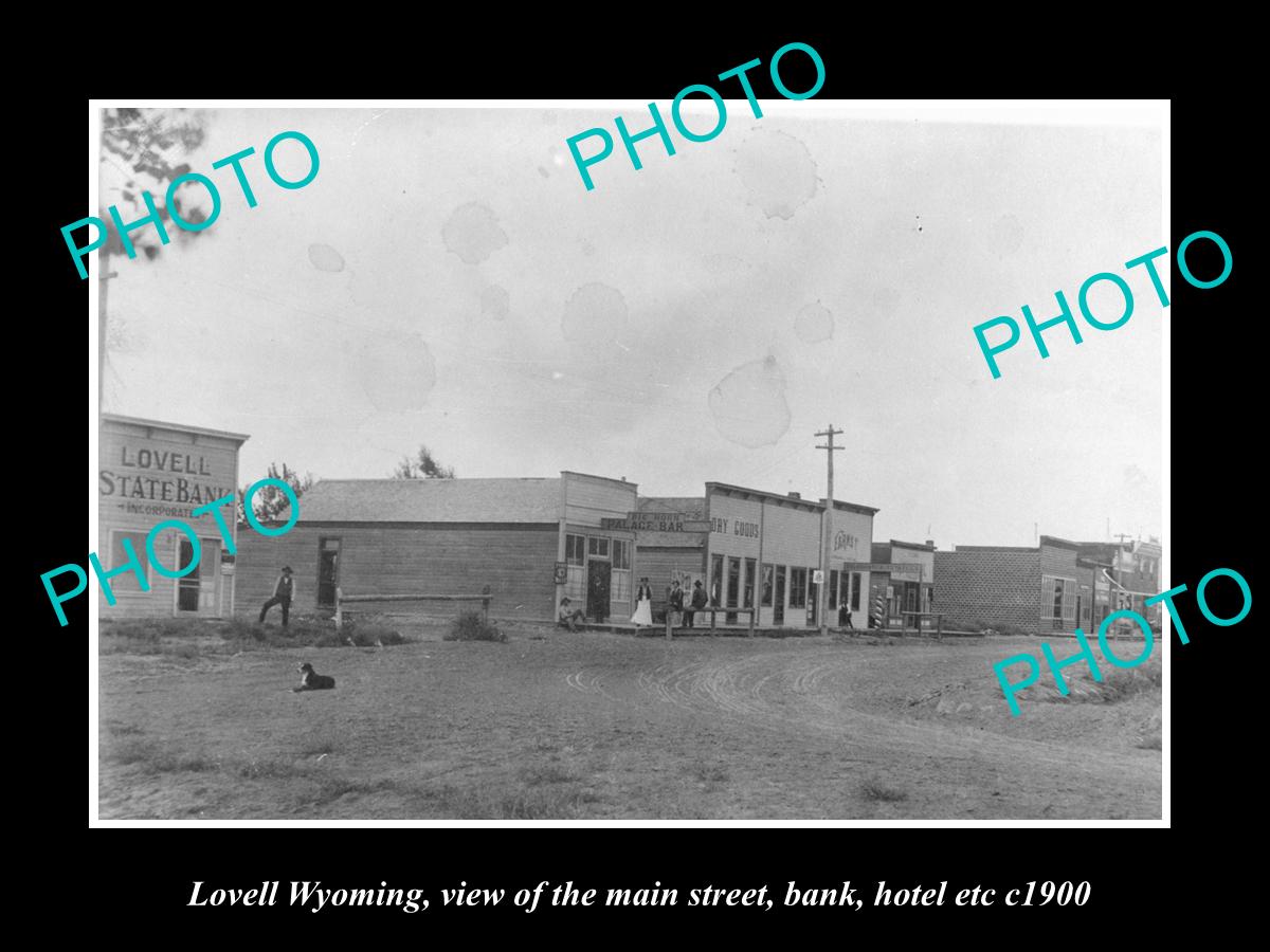 OLD LARGE HISTORIC PHOTO OF LOVELL WYOMING, VIEW OF MAIN STREET, BANK etc c1900