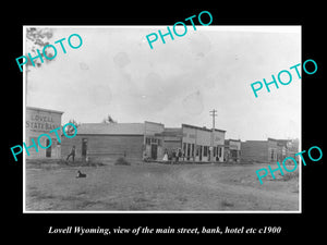 OLD LARGE HISTORIC PHOTO OF LOVELL WYOMING, VIEW OF MAIN STREET, BANK etc c1900